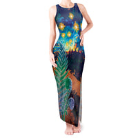 Personalised New Zealand Matariki Art Star Tank Maxi Dress Koru Fern Night Starry Sky LT9 Women Black - Polynesian Pride