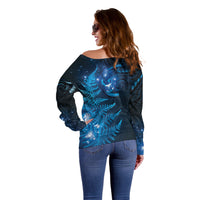 New Zealand Matariki Off Shoulder Sweater Blue Milky Way Stars Night Sky
