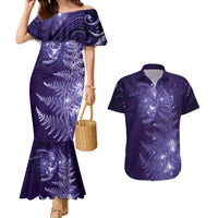 New Zealand Matariki Couples Matching Mermaid Dress and Hawaiian Shirt Purple Milky Way Stars Night Sky LT9 Purple - Polynesian Pride