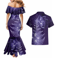 New Zealand Matariki Couples Matching Mermaid Dress and Hawaiian Shirt Purple Milky Way Stars Night Sky LT9 - Polynesian Pride