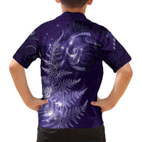 New Zealand Matariki Family Matching Off Shoulder Short Dress and Hawaiian Shirt Purple Milky Way Stars Night Sky
