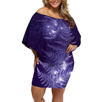 New Zealand Matariki Off Shoulder Short Dress Purple Milky Way Stars Night Sky LT9 Women Purple - Polynesian Pride