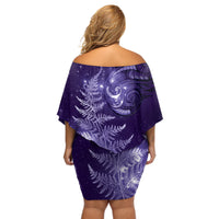 New Zealand Matariki Off Shoulder Short Dress Purple Milky Way Stars Night Sky LT9 - Polynesian Pride