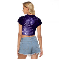 New Zealand Matariki Raglan Cropped T Shirt Purple Milky Way Stars Night Sky