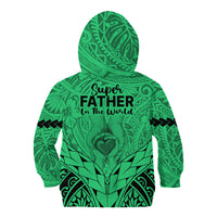 Polynesian Father's Day Gift For Dad Kid Hoodie Super Father In The World - Green Polynesian Pattern LT9 - Polynesian Pride