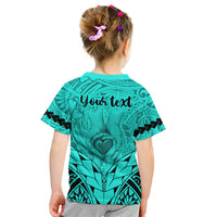 Personalised Polynesian Father's Day Gift For Dad Kid T Shirt Super Father In The World - Turquoise Polynesian Pattern LT9 - Polynesian Pride