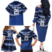 Fiji Rugby Pacific Custom Family Matching Off The Shoulder Long Sleeve Dress and Hawaiian Shirt Pasifika Tapa Pattern