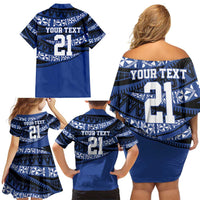 Fiji Rugby Pacific Custom Family Matching Off Shoulder Short Dress and Hawaiian Shirt Pasifika Tapa Pattern