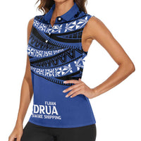 Fiji Rugby Pacific Custom Women Sleeveless Polo Shirt Pasifika Tapa Pattern
