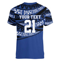 Fiji Rugby Pacific Custom Women V-Neck T-Shirt Pasifika Tapa Pattern