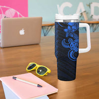 Blue Hawaiian Kakau Turtle Tumbler With Handle Polynesian Tribal