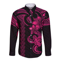 Hawaiian Tribal Long Sleeve Button Shirt Polynesian Kakau Turtle - Pink LT9 Unisex Pink - Polynesian Pride