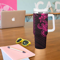 Pink Hawaiian Kakau Turtle Tumbler With Handle Polynesian Tribal