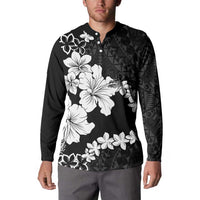 American Samoa Lotu Tamaiti Button Sweatshirt White Sunday Plumeria Black Vibe