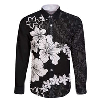 American Samoa Lotu Tamaiti Family Matching Off Shoulder Short Dress and Hawaiian Shirt White Sunday Plumeria Black Vibe