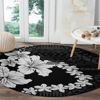 American Samoa Lotu Tamaiti Round Carpet White Sunday Plumeria Black Vibe