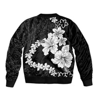 American Samoa Lotu Tamaiti Sleeve Zip Bomber Jacket White Sunday Plumeria Black Vibe