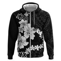 American Samoa Lotu Tamaiti Zip Hoodie White Sunday Plumeria Black Vibe