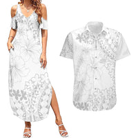 American Samoa Lotu Tamaiti Couples Matching Summer Maxi Dress and Hawaiian Shirt White Sunday Plumeria White Vibe