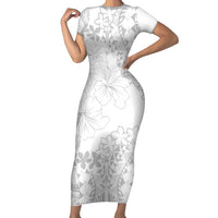 American Samoa Lotu Tamaiti Short Sleeve Bodycon Dress White Sunday Plumeria White Vibe