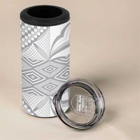 Samoa Lotu Tamaiti 4 in 1 Can Cooler Tumbler White Sunday Siapo With Teuila Torch Ginger