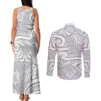 Lotu Tamaiti Samoa Siapo Couples Matching Tank Maxi Dress and Long Sleeve Button Shirt White Sunday With Teuila Torch Ginger