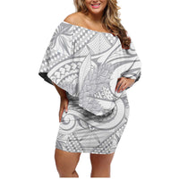 Lotu Tamaiti Samoa Siapo Family Matching Off Shoulder Short Dress and Hawaiian Shirt White Sunday With Teuila Torch Ginger