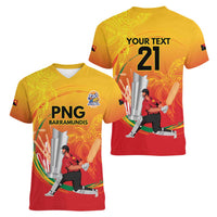 Custom Cricket PNG East Asia-Pacific Women V-Neck T-Shirt Papua New Guinea Rise to Power - Polynesian Pride