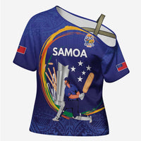 Custom Cricket Samoa East Asia-Pacific Cross Shoulder Shirt Samoa Storming the Limits LT9 Female Blue - Polynesian Pride