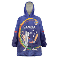 Custom Cricket Samoa East Asia-Pacific Wearable Blanket Hoodie Samoa Storming the Limits LT9 One Size Blue - Polynesian Pride