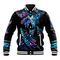 Polynesia Ribbon Butterflies Baseball Jacket Silver Fern Breast Cancer With Papua Shell Pattern LT9 Unisex Black - Polynesian Pride