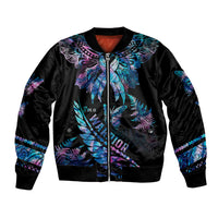Polynesia Ribbon Butterflies Bomber Jacket Silver Fern Breast Cancer With Papua Shell Pattern LT9 Unisex Black - Polynesian Pride