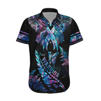 Polynesia Ribbon Butterflies Hawaiian Shirt Silver Fern Breast Cancer With Papua Shell Pattern LT9 Black - Polynesian Pride