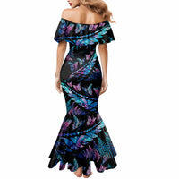 Polynesia Ribbon Butterflies Mermaid Dress Silver Fern Breast Cancer With Papua Shell Pattern LT9 - Polynesian Pride