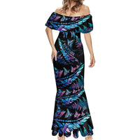 Polynesia Ribbon Butterflies Mermaid Dress Silver Fern Breast Cancer With Papua Shell Pattern LT9 - Polynesian Pride