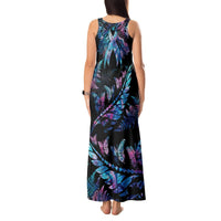 Polynesia Ribbon Butterflies Tank Maxi Dress Silver Fern Breast Cancer With Papua Shell Pattern LT9 - Polynesian Pride