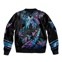 Personalised Polynesia Ribbon Butterflies Bomber Jacket Silver Fern Breast Cancer With Papua Shell Pattern LT9 - Polynesian Pride