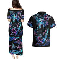 Personalised Polynesia Ribbon Butterflies Couples Matching Puletasi Dress and Hawaiian Shirt Silver Fern Breast Cancer With Papua Shell Pattern LT9 - Polynesian Pride