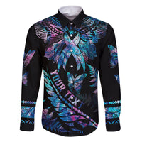 personalised-polynesia-ribbon-butterflies-family-matching-off-shoulder-long-sleeve-dress-and-hawaiian-shirt-silver-fern-breast-cancer-with-papua-shell-pattern