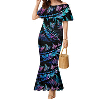 Personalised Polynesia Ribbon Butterflies Mermaid Dress Silver Fern Breast Cancer With Papua Shell Pattern LT9 Women Black - Polynesian Pride
