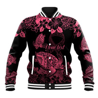 Personalised Polynesian Turtle Ribbon Baseball Jacket Think Pink Breast Cancer With Pacific Hibiscus LT9 Unisex Pink - Polynesian Pride