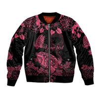 Personalised Polynesian Turtle Ribbon Bomber Jacket Think Pink Breast Cancer With Pacific Hibiscus LT9 Unisex Pink - Polynesian Pride