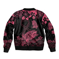 Personalised Polynesian Turtle Ribbon Bomber Jacket Think Pink Breast Cancer With Pacific Hibiscus LT9 - Polynesian Pride