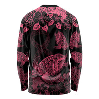 Personalised Polynesian Turtle Ribbon Long Sleeve Shirt Think Pink Breast Cancer With Pacific Hibiscus LT9 - Polynesian Pride