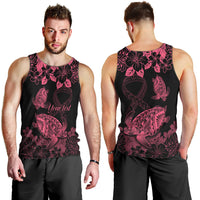 Personalised Polynesian Turtle Ribbon Men Tank Top Think Pink Breast Cancer With Pacific Hibiscus LT9 - Polynesian Pride