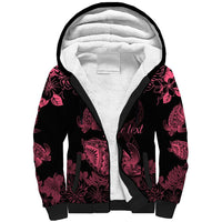 Personalised Polynesian Turtle Ribbon Sherpa Hoodie Think Pink Breast Cancer With Pacific Hibiscus LT9 Unisex Pink - Polynesian Pride