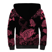 Personalised Polynesian Turtle Ribbon Sherpa Hoodie Think Pink Breast Cancer With Pacific Hibiscus LT9 - Polynesian Pride