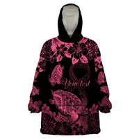 Personalised Polynesian Turtle Ribbon Wearable Blanket Hoodie Think Pink Breast Cancer With Pacific Hibiscus LT9 One Size Pink - Polynesian Pride