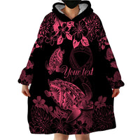 Personalised Polynesian Turtle Ribbon Wearable Blanket Hoodie Think Pink Breast Cancer With Pacific Hibiscus LT9 - Polynesian Pride
