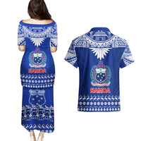 Toa Samoa Christmas Couples Matching Puletasi Dress and Hawaiian Shirt Samoa Siva Tau Manuia Le Kerisimasi Blue Vibe LT9 - Polynesian Pride